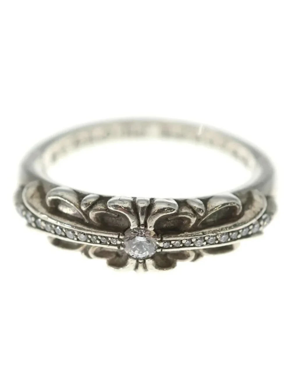 Chrome Hearts Baby Clsc P D Classic Floral Cross Pave Diamond Silver Ring